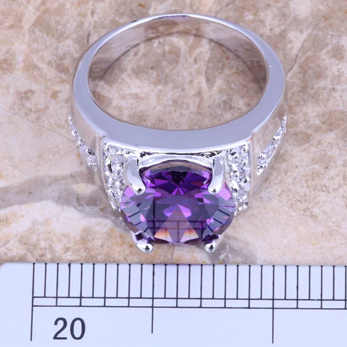 Charming Purple Cubic Zirconia Silver Plated  Women\'s Oval Jewelry Ring Size 6 / 7 / 8 / 9 R1267