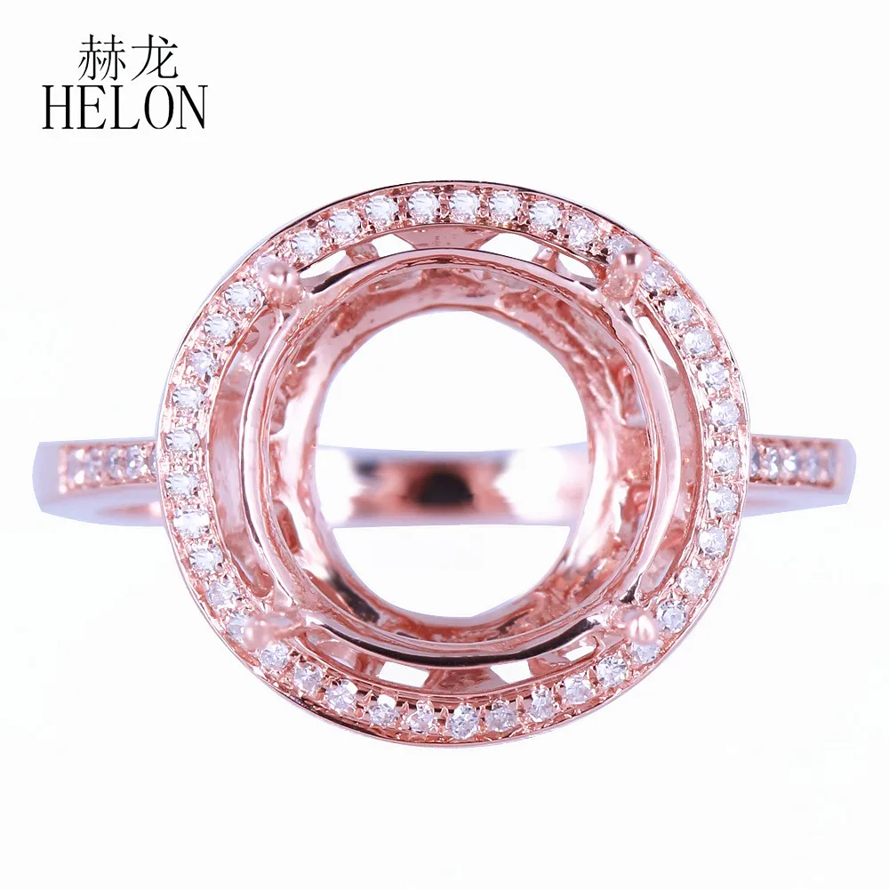 HELON 10 -12mm Round Cut Solid 10K Rose Gold Semi Mount Engagement Ring pave Natural Diamonds Wedding Women Trendy Jewelry Ring