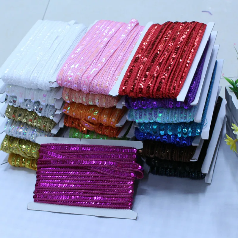 

25Meter Sequin Paillette African Lace Material Ribbon Trim Sew Dress Clothes Curtain Accessories Diy Gold Silver Blue Pink 1.2CM