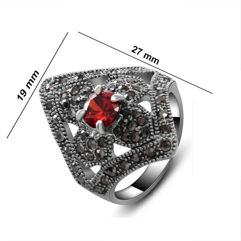 Ajojewel AAA Cubic Zirconia Vintage Flower Ring Black Rhinestone Geometric Jewelry Finger