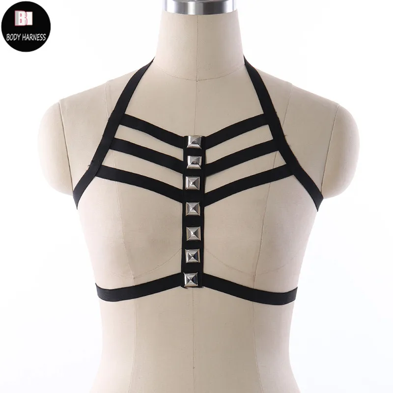 

Women Black Body Harness Bra Crop Top Adjust Elastic Cage Bondage Harajuku Gothic Rave Wear Sexy Harness Lingerie