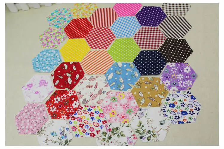 100pcs Mixed Grandmother garden Hexagon cloth 3.8 cm length The Beautiful Patchwork Fabric Patterns quilting tilda Design repeat