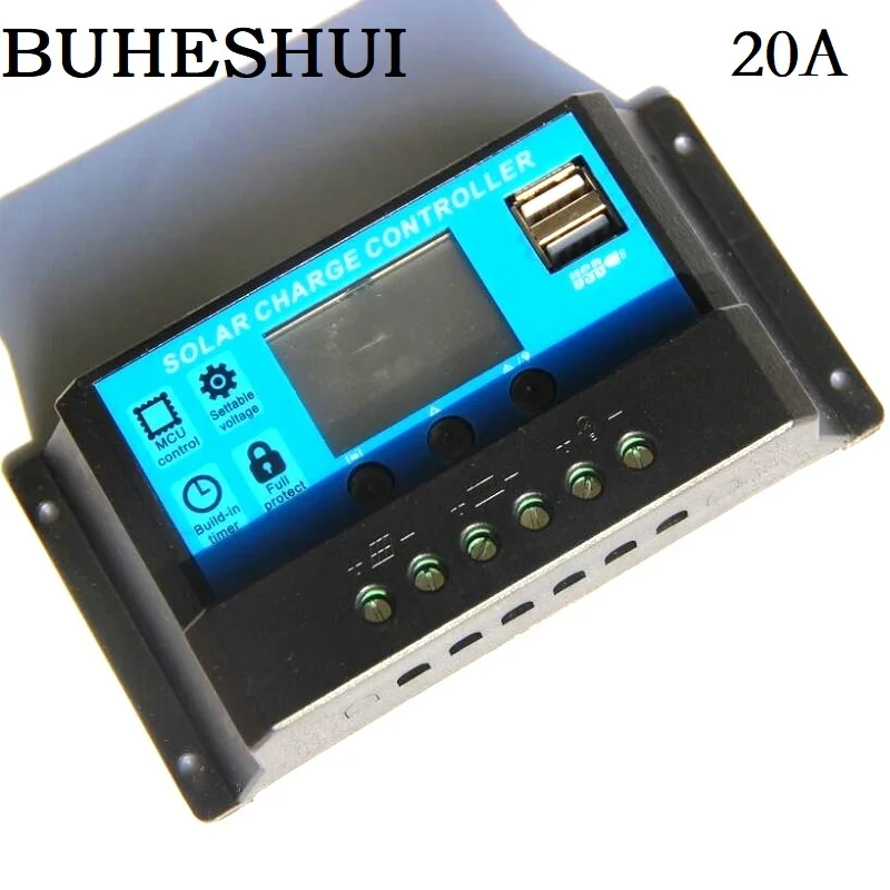 BUHESHUI 20A 12V/24VSolar Panel Controller Automatic Charger Regulator Design Intelligent Home Auto LCD Display USB