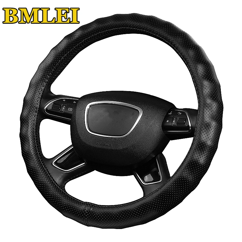 2022 New Genuine Leather Steering Wheel Cover Black Brown Beige Coffee Grey Auto Steering Wheel Covers Car Styling