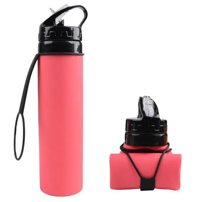 Outdoor Bottles 600ml Eco-Friendly Silicone Travel Sport Flexible Collapsible Water Bottles Foldable Drinkware With Straw Bottle