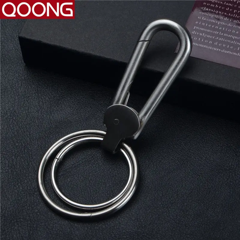 QOONG 2023 Business Handmade Keychain High-grade 304 Stainless Steel Men Key Chain Metal Male Key Ring Auto Car Key Holder Y27