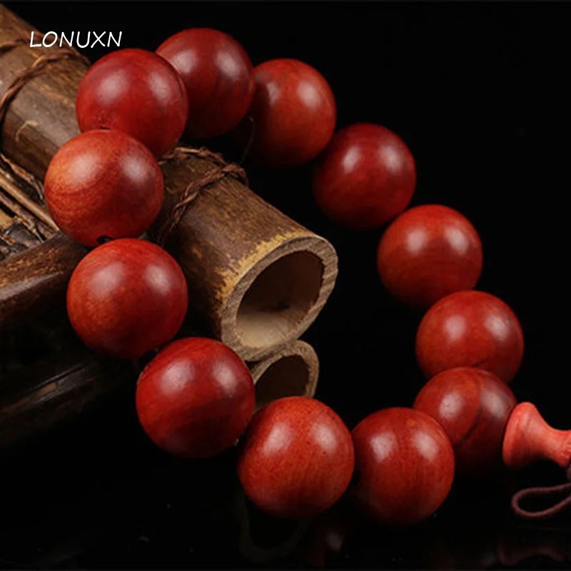 Pulsera de cuentas de madera natural auténtica para hombre y mujer, brazalete de alta calidad con dragón de sangre de Indonesia, color rojo 108, lleno de luz