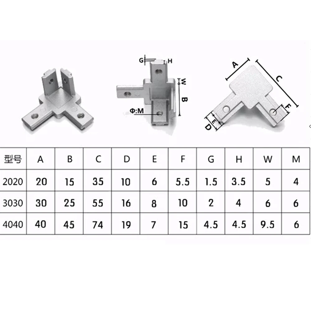 1PC L Type 3-dimensional 3-way Corner Bracket with Screws for EU standard 2020 3030 4040  Aluminum Profiles