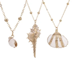 Natural Shell Pendant Necklace Seashell Collar Choker Long Gold Color Chain Cowrie Necklace Woman Femme Ocean Beach Jewelry Gift