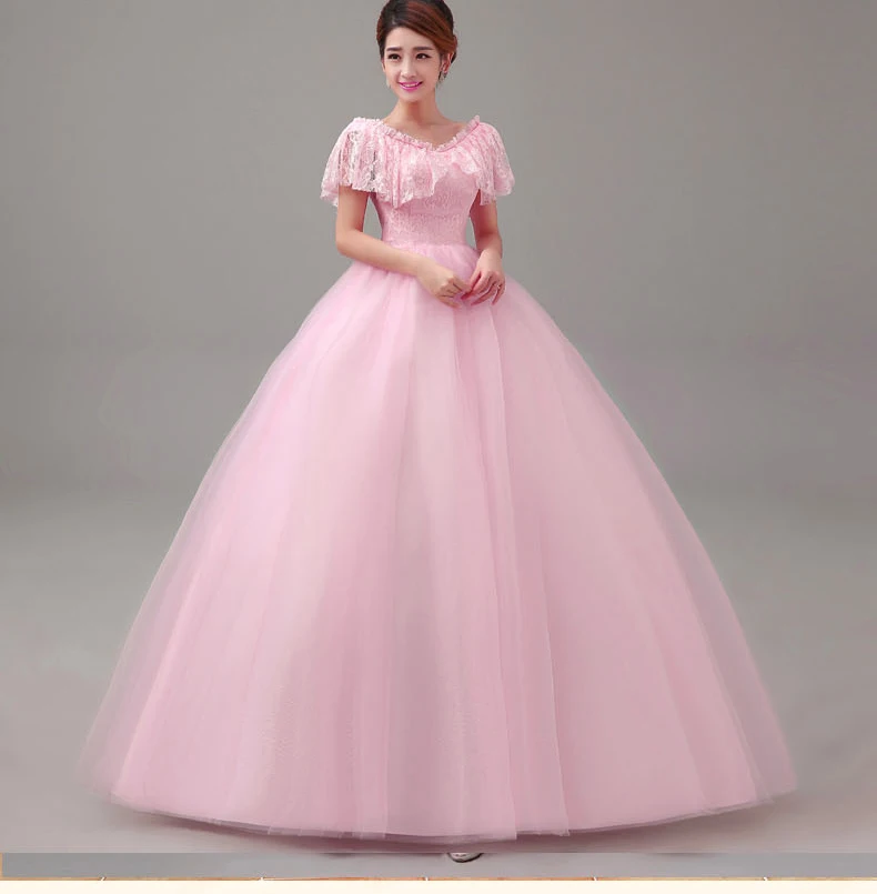 free ship ruffled slash collar light pink lace long medieval dress Renaissance princess europe ball gown Victoria Belle Ball