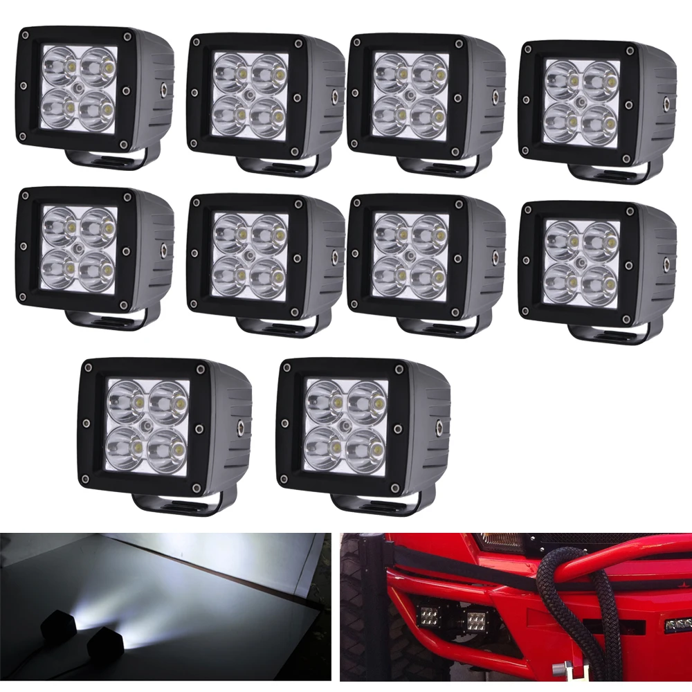 

10pcs 3"inch Cube Pods LED Work Light Square Fog Lamp Spot/Flood Beam Driving for Offroad Truck Motor ATV SUV 4X4 PICKUP Boat