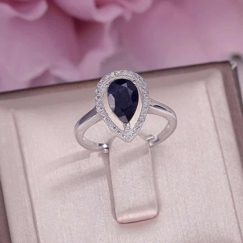 

Fine Jewelry Sapphire Rings for Women 100% Real 925 Sterling Silver White Gold Water Drop Blue Ring Wedding Bands CCRI054