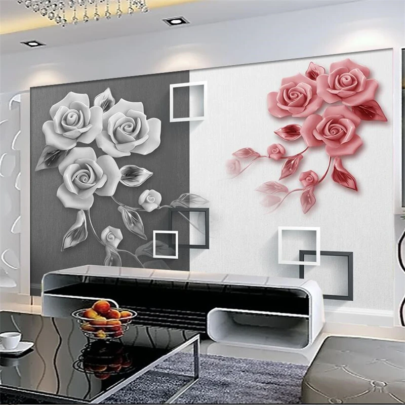 wellyu  papel de parede  papier peint   Custom wallpaper   Relief Rose Art Television Walls wall papers home decor  tapety