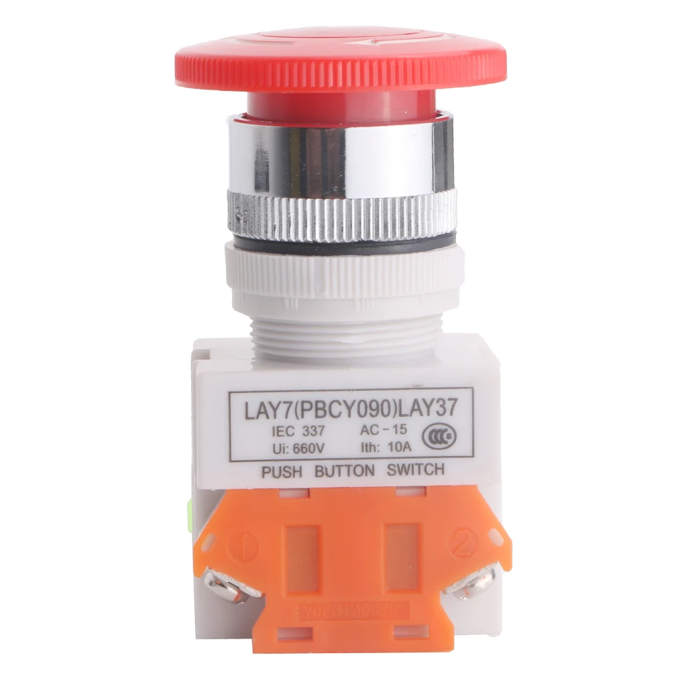 

Mushroom NC NO DPST Latching Emergency Stop Push Button Switch 4 Pin AC 600V 10A