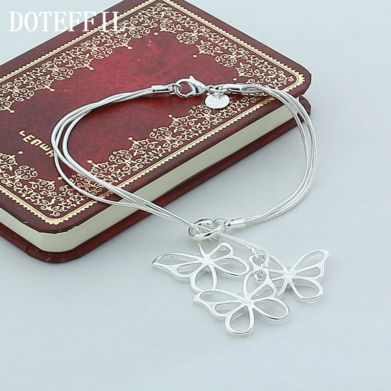DOTEFFIL 925 Sterling Silver Three Butterfly Snake Chain Bracelet For Woman Charm Wedding Engagement Fashion Party Jewelry