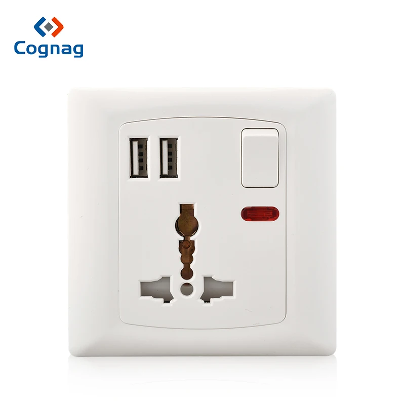 

Cognag White Universal Wall Socket With Dual USB Port Plug Adapter Single Power Socket 2 USB 2100mA