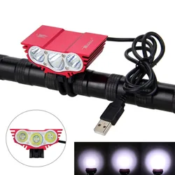 5000LM  Red Bicycle Handlebar Light 3 LED Bicycle Headlamp without Battery 5V USB  Rechargeable Headlight