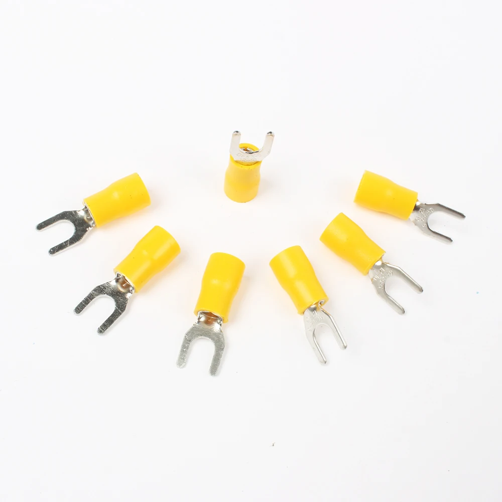 50PCS SV5.5-5 Yellow Furcate Terminal Cable Wire Connector Fork Type Insulated Wiring Terminals for AWG12-10