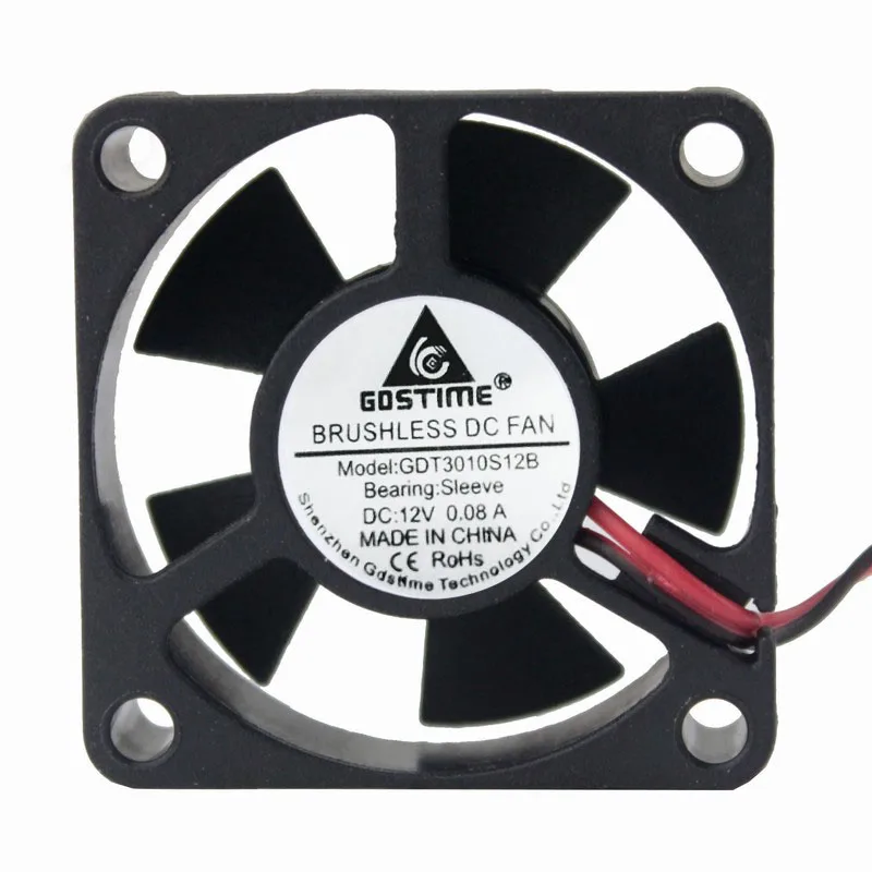 Gdstime 20 Pieces 12V DC Radiator Brushless Cooling Fan 30mm x 10mm 2Pin 2.0 5 Blades 3010s 30x30mm Small Silent Cooler