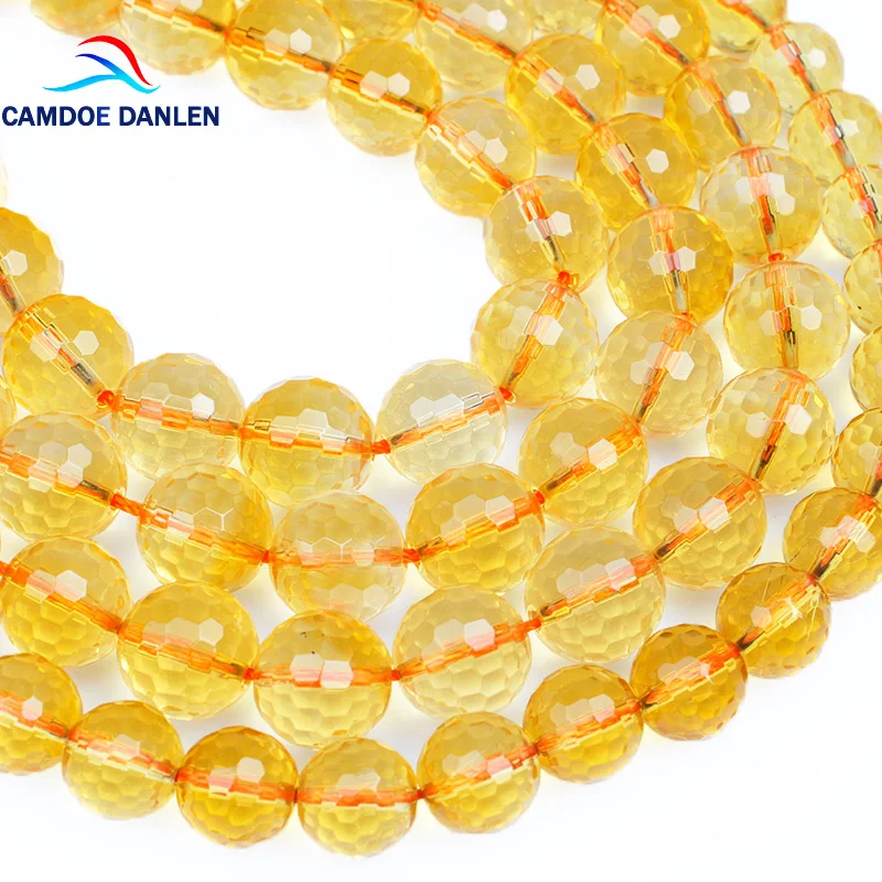 

CAMDOE DANLEN Natural Rock Crystal Beads Faceted Citrines Round Loose Beads 6/8/10/12MM Diy Fashion Jewelry Making Wholesale