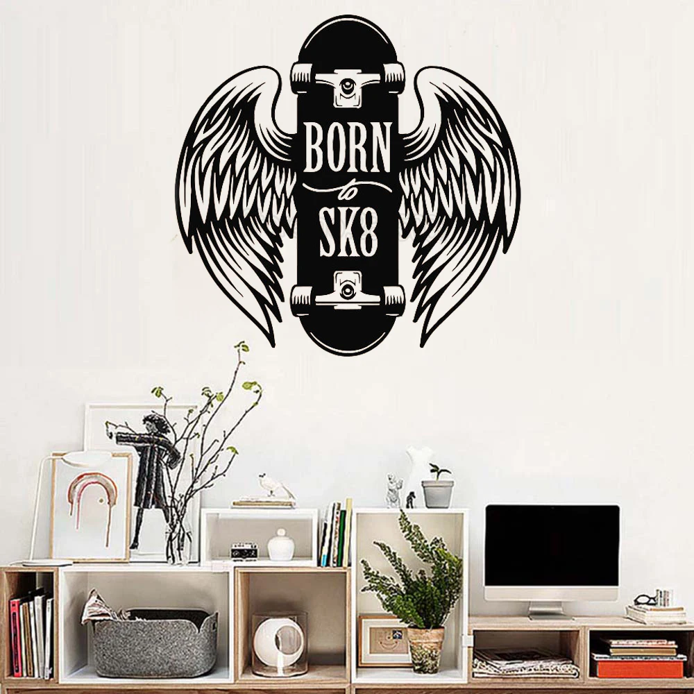 Art Design Skateboard Wing Wall Sticker Vinyl Living Room Wall Modern Decor Removable Mural Vinilos Paredes Fun Wall Decal LC166