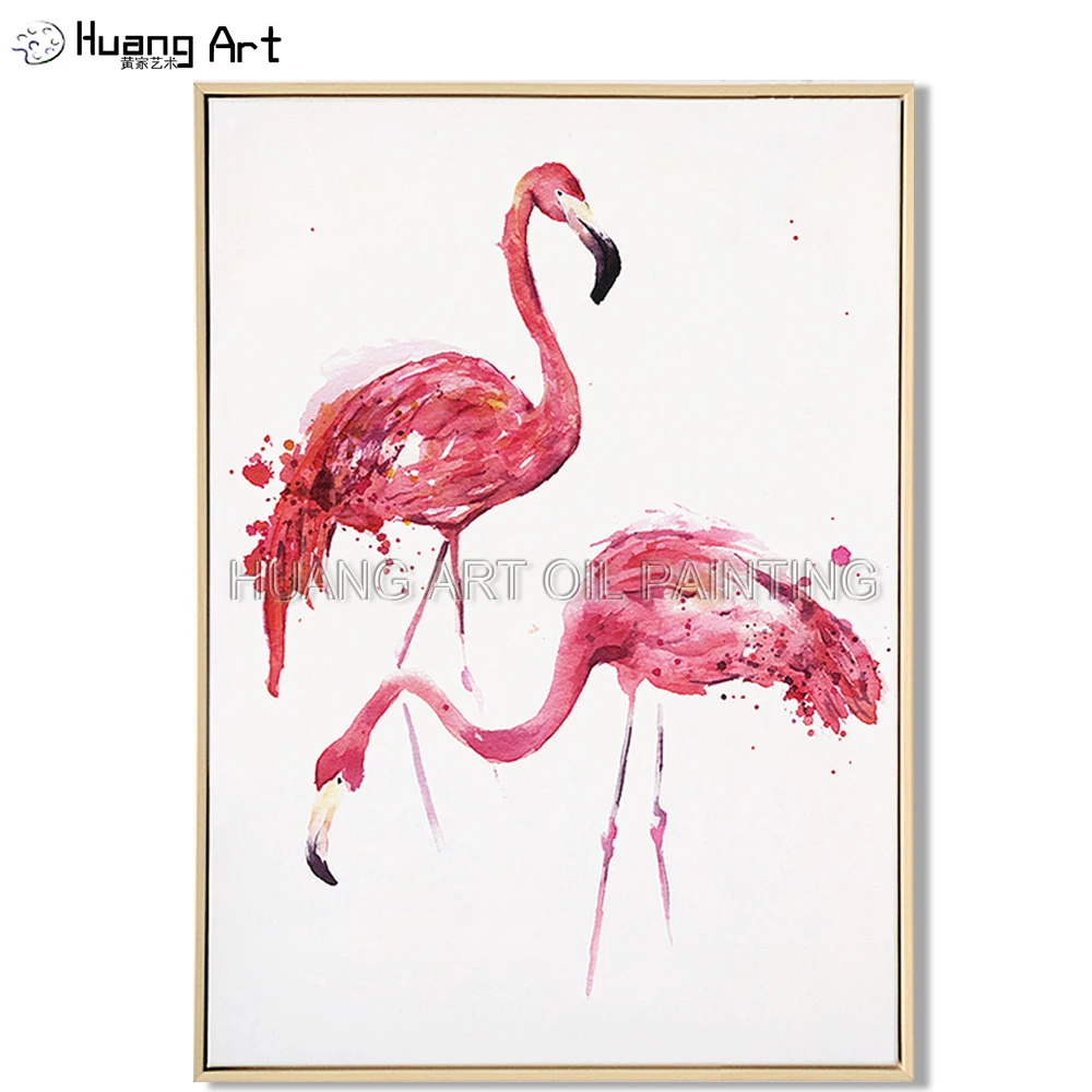 Artist Hand-painted High Quality Modern Animal Flamingo Oil Painting for Wall Decor Handmade Red Animal Flamingos Decor Painting