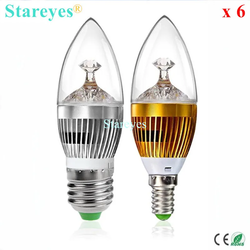 Free shipping 6 pcs Dimmable 3W 4W 5W E14 E27 LED Candle Light Bulb spotlight Lamp Ceiling chandelier droplight lighting