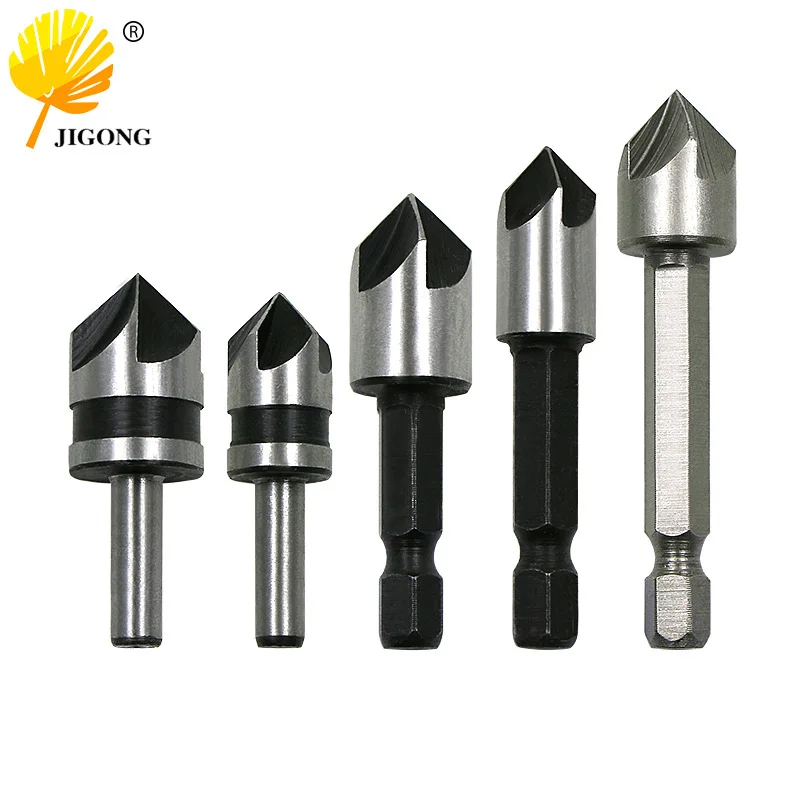 

5pc Industrial Countersink Drill Bit Set 5 Flutes Counter Sink Woodworking Drill Bits Metal Working Chamfer Chamfering Cutter