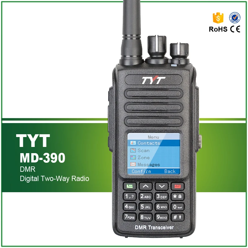 Nieuwste Collectie IP-67 Waterdichte Uhf 400-480Mhz Dmr Walkie Talkie Tyt MD-390 Met Programmering Kabel En Software