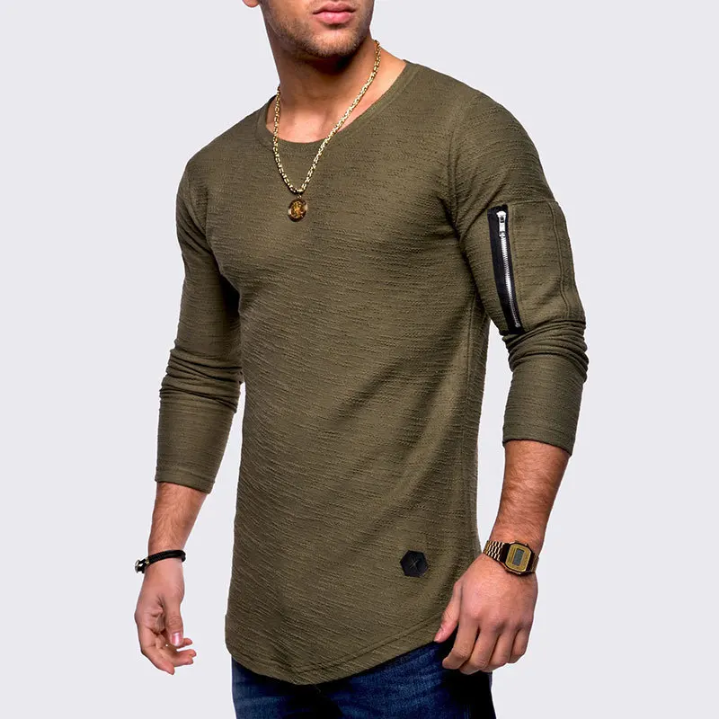 2022 New Tshirt Men\'s Spring Autumn T Shirt Men Long Sleeved Cotton Causal Bodybuilding Folding O Neck Tshirt Tops Tees Men