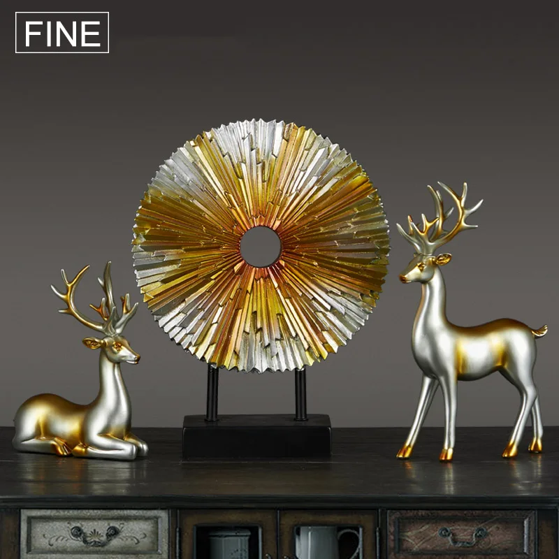 Nordic Lucky Deer Round Birds Figurine Home Furnishing Decoration Crafts Modern Livingroom Desktop Creative Resin Ornament Decor