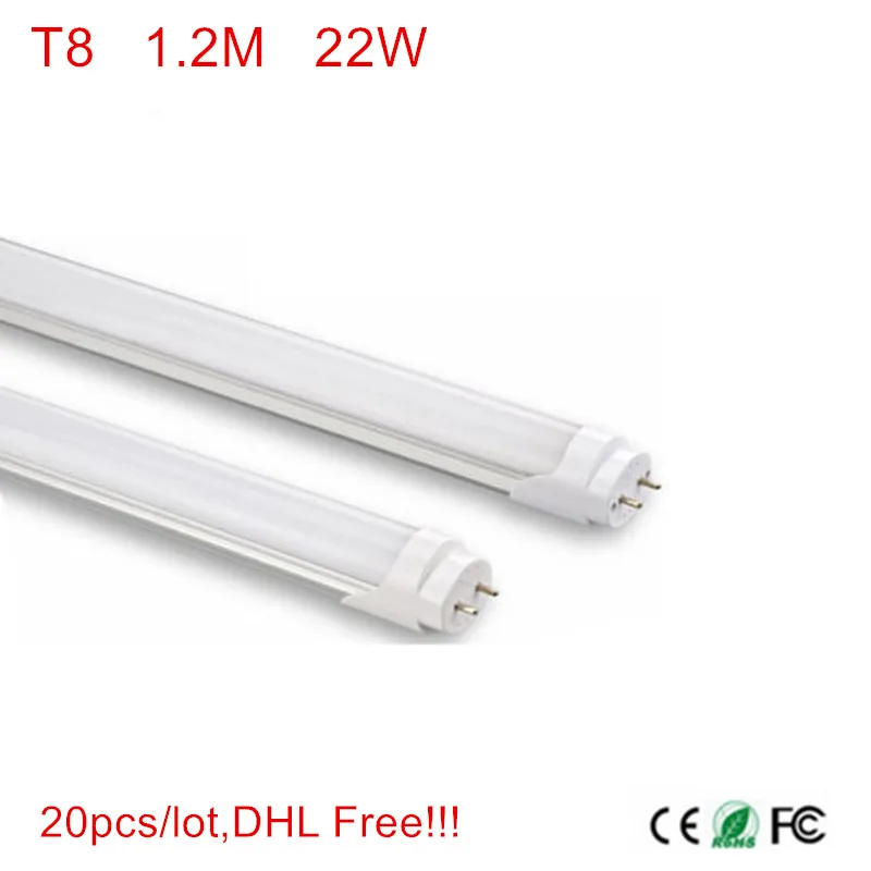 

50pcs SMD 2835 Integrated LED tube T8 AC85-265V 22W 1200mm 1.2M 4ft Led tubes 5 years warranty DHL Free!!!