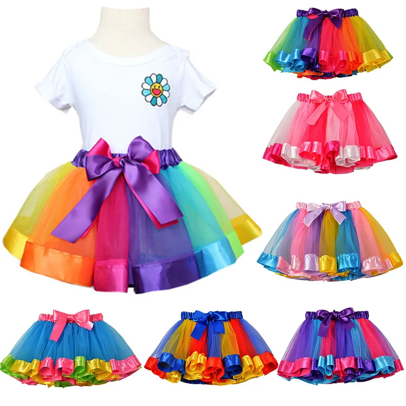 3M-8T Mini Pettiskirt Party Dance 2024 Tutu Skirt Baby Girl Skirts Princess Rainbow Tulle Skirts Girls Clothes Children Clothing