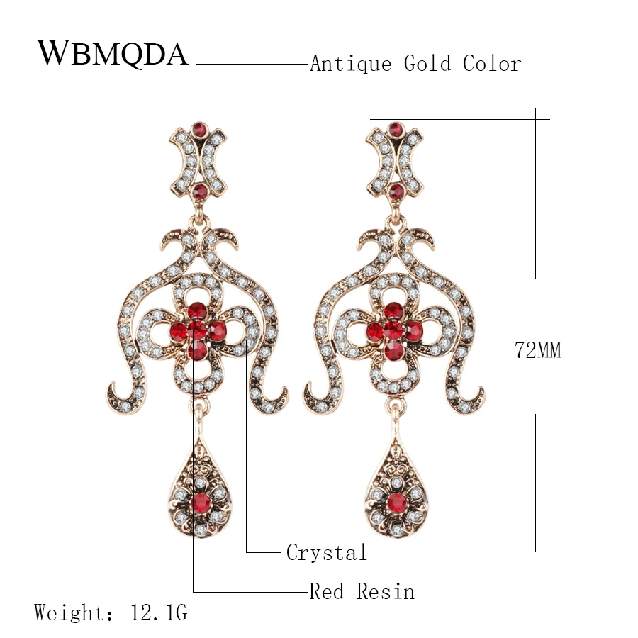 Bohemian Indian Long Earrings For Women Vintage Red Crystal Antique Gold Statement Earings Fashion Jewelry 2018