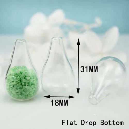 2PCS 31X18MM Flat Drop Bottom Bulb Vase Glass With Twisted Metal Caps DIY Glass Vials Pendants Jewelry Accessory