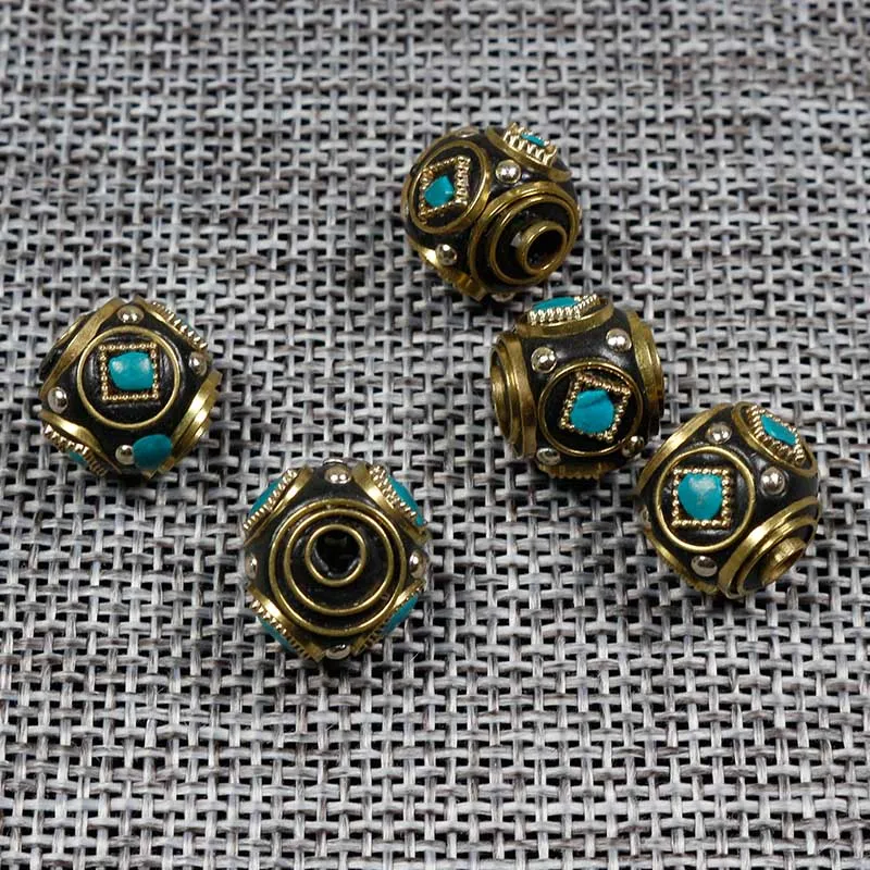 5pcs/lot Fashion Nepal Copper Spacer Beads 13mm Handmade Brass Charm Metal Beads Fit Bracelets DIY Jewelry Making Accesssories