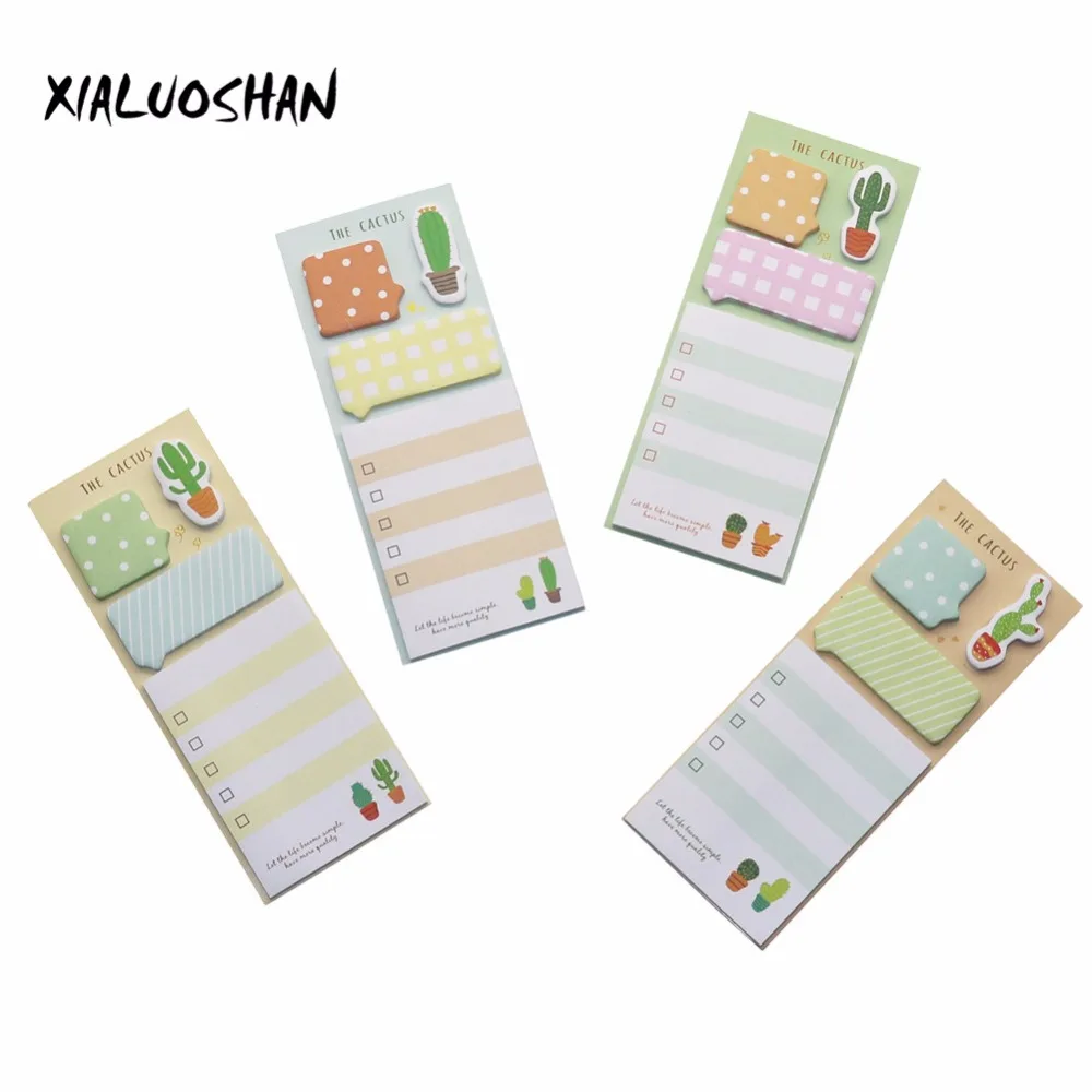 4 pcs / set New Creative Cactus Shape Cute Cartoon Variety of Styles Portable Self - Adhesive Convenience Paste Memo Paper