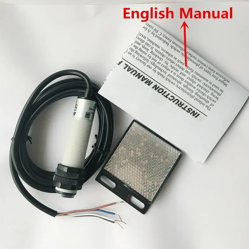 M18 Retroreflective type PNP NO+NC DC 4 wires photoelectric switch Infrared photocell sensor with mirror reflector distance 2m