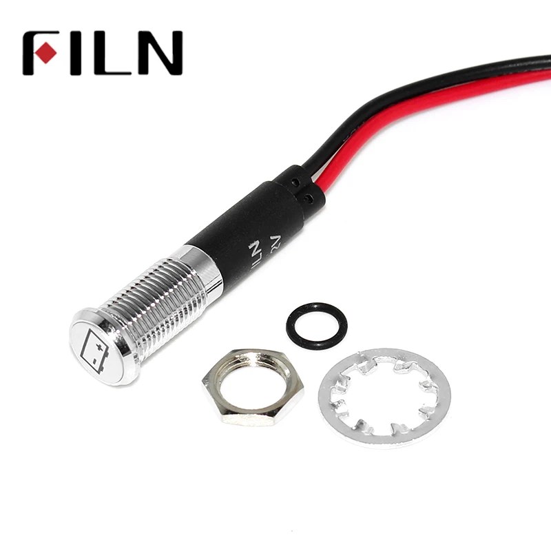 FILN-Dashb de advertencia de 8mm, luz indicadora led de 12v con cable de 20cm con símbolo, rojo, amarillo, blanco, azul y verde