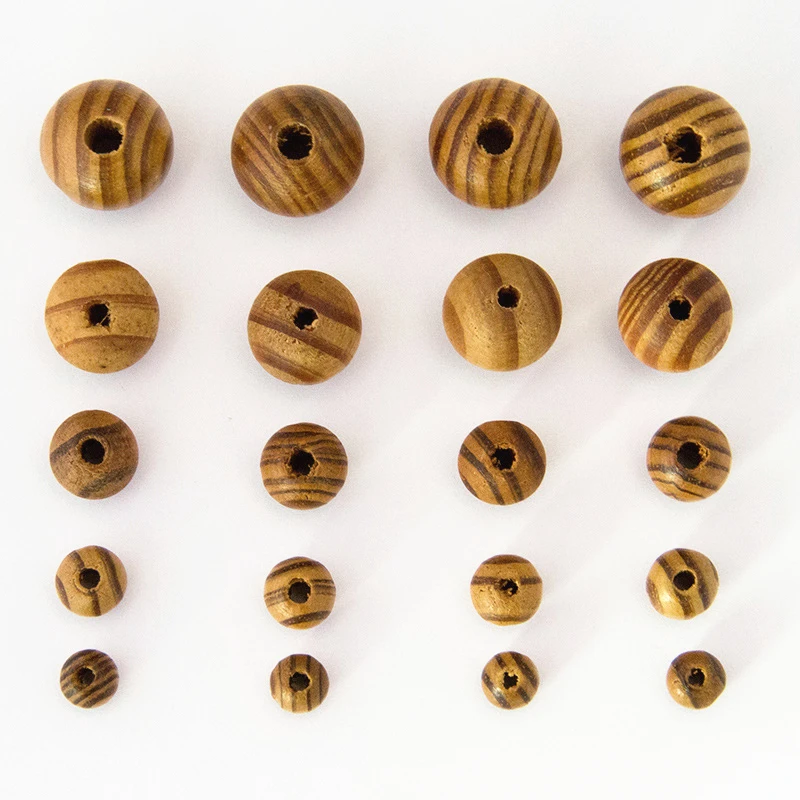 100pcs/lot 8/10/12/16/18mm Natural Round Pine Wooden Stripe Beads Loose Spacer Beads Fit DIY Jewelry Findings Making Accessories