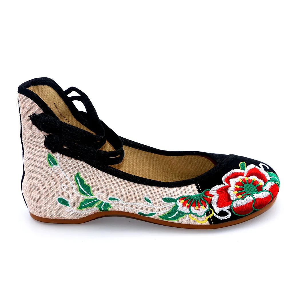 Embroidered évjárat Nők Födémgerenda cipők hölgyek Boka szíj wedges Félcipő chinesa Etnikum stílusú Lezser slingbacks Nő Olajfestmény loafers