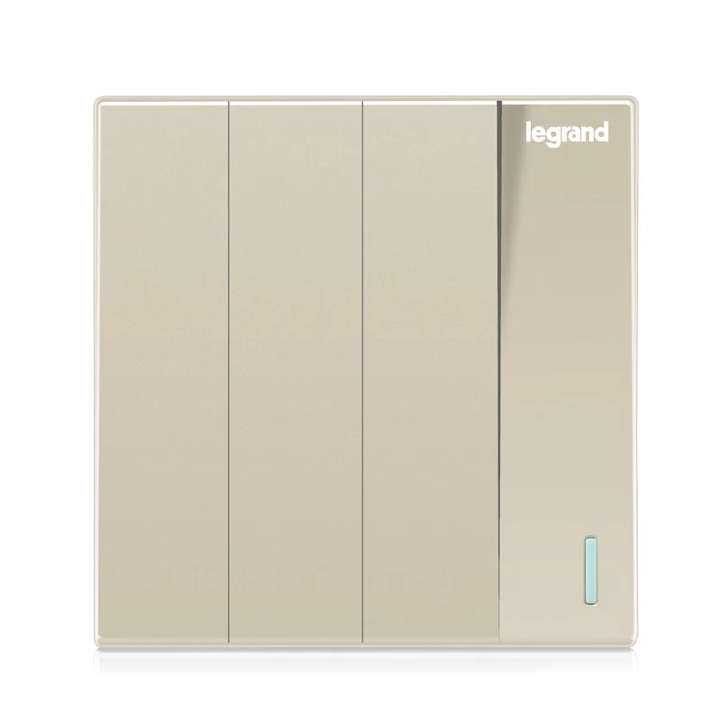 High Quality Minimalism Elegant Milan Gold Stylish Large Panel Wall Switch With Fluorescence 4 Gang 1 Way Single Control Switch