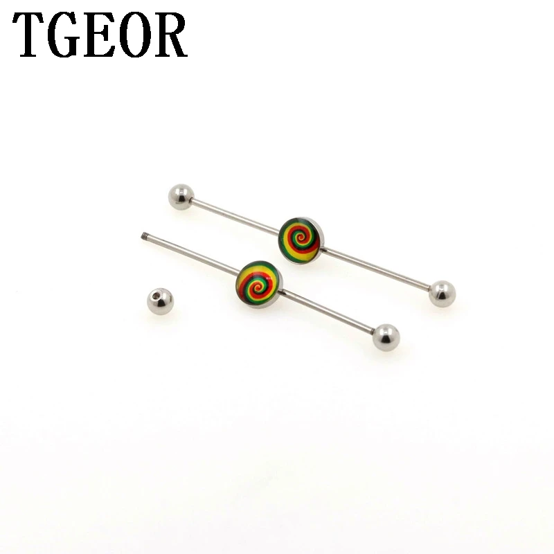 scaffold barbells Charm 10pcs surgical Stainless Steel Lollipop logo industrial barbell piercing free shipping