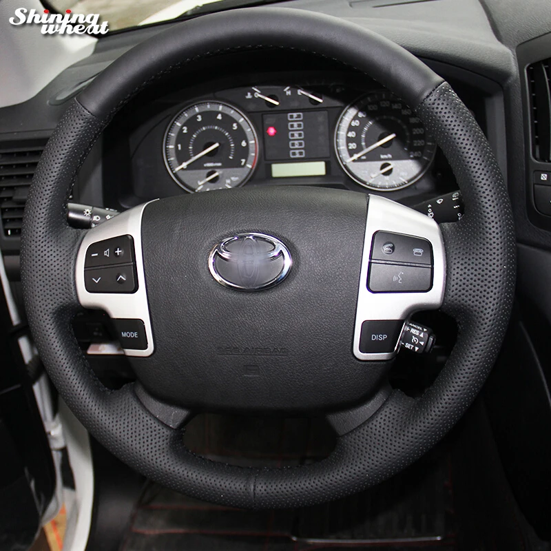 Shining wheat Black Genuine Leather Car Steering Wheel Cover for Toyota Land Cruiser 2008-2015 Sequoia 2008-2011 Tundra 07-2011