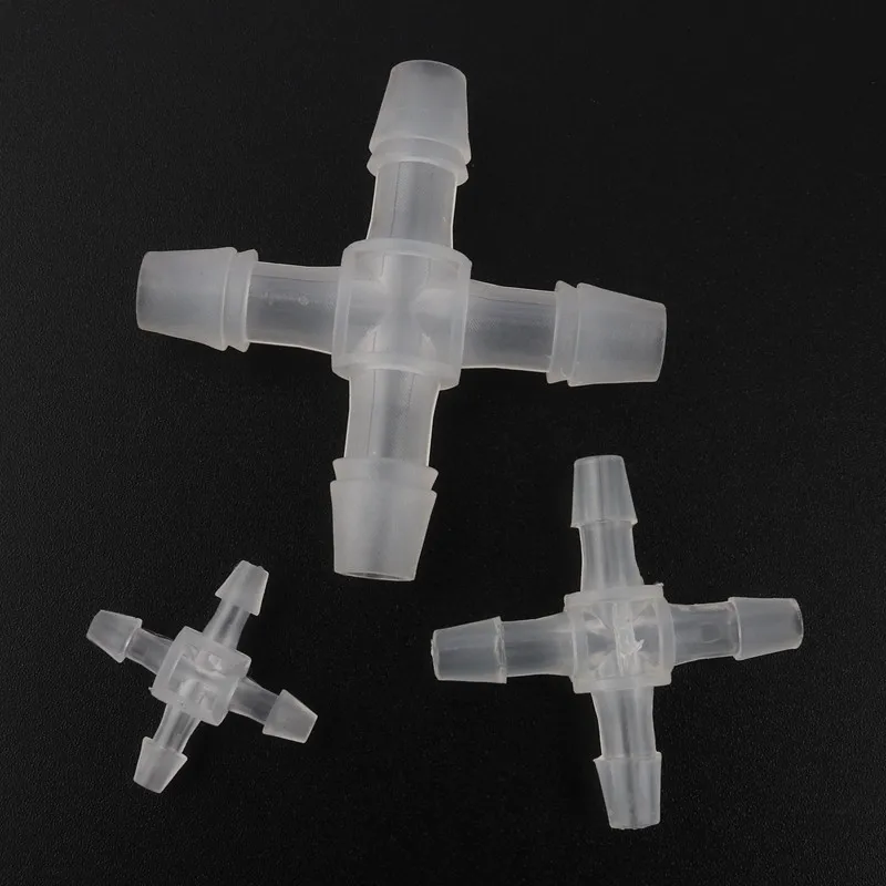 100pcs/lot 2.4-12.7mm PP Hose Cross Connectors Micro Irrigation 4ways Pagoda Joints Aquarium Fish Tank Air Pump Aerator Fittings