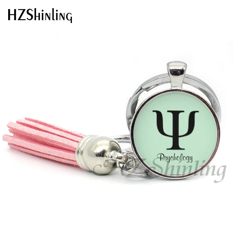 2017 Fashion PSI Symbol Tassel Keyring Psychology Keychain Round Jewelry Glass Dome Keychains Bohemian Gifts For Men