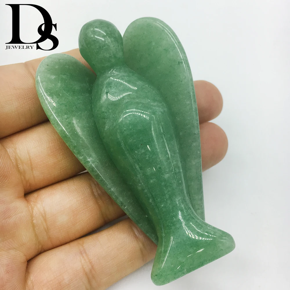 DS 70mm Natural Green Aventurine Angel Figurines Healing Crystal Angel Carved Statue Lucky Engel Christmas Home Decoration Gift