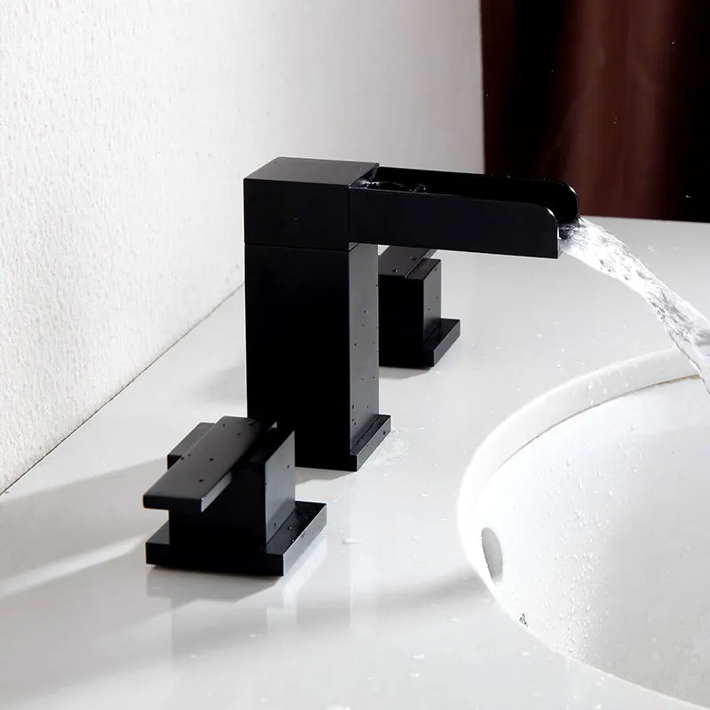 Good quality Black plated solid brass bathroom sink faucet square Cold and hot water tap basin mixer faucet 2 handles 3 holes