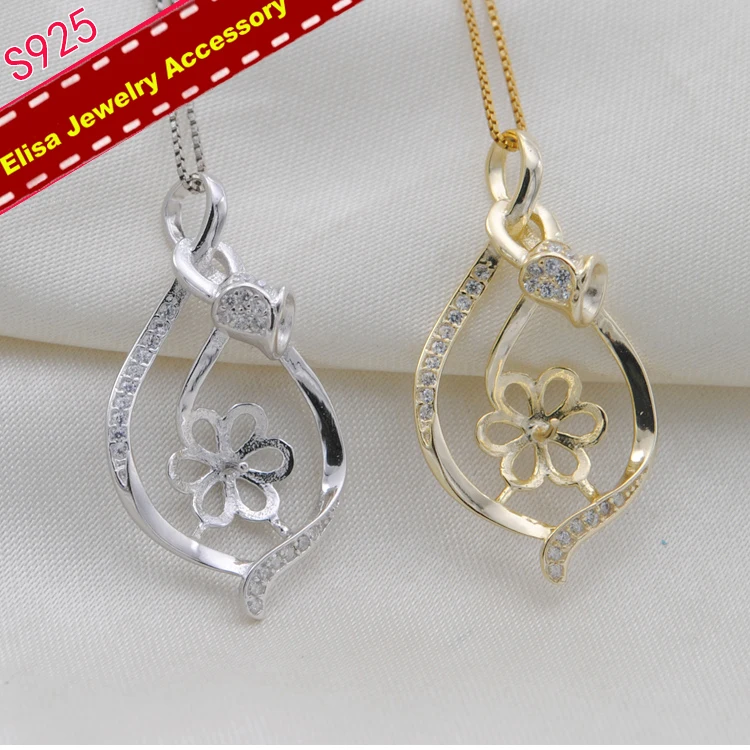 S925 Sterling Silver Tulip Design Pearl Pendant Settings Women DIY Pearl Pendant Components Flora Pendant Accessory 3Pcs/Lot