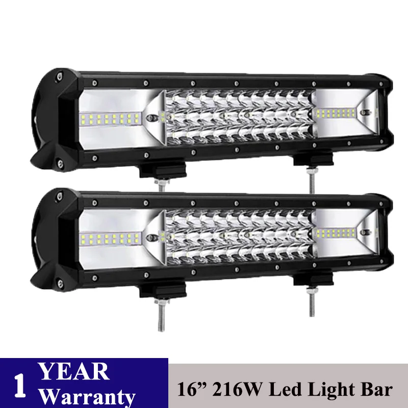 Led Bar Work Light 16inch 216W Lightbar 3-Row 4x4 Offroad Spot Flood Beam Headlight for Car ATV SUV barras led Work Lamp truck